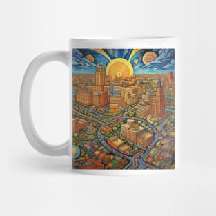 Sun Over Folk Art Cityscape Mug